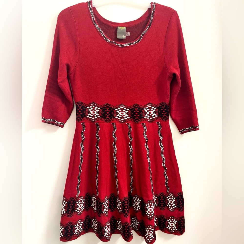 Chic Red Sweater Dress with Black and White Accents
